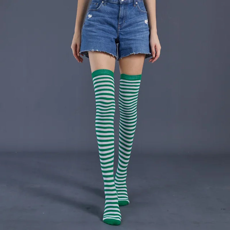 1 Pair Rainbow Striped Christmas over the Knee High Socks Colorful Sexy Night Dance Street Personality Thigh Long Tube Stocking