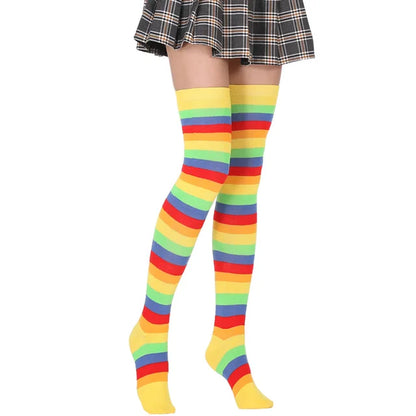 1 Pair Rainbow Striped Christmas over the Knee High Socks Colorful Sexy Night Dance Street Personality Thigh Long Tube Stocking