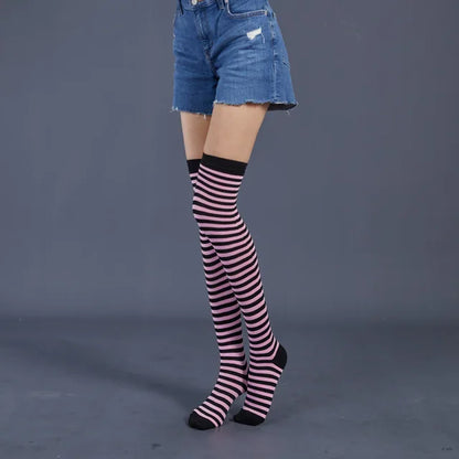 1 Pair Rainbow Striped Christmas over the Knee High Socks Colorful Sexy Night Dance Street Personality Thigh Long Tube Stocking