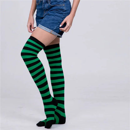 1 Pair Rainbow Striped Christmas over the Knee High Socks Colorful Sexy Night Dance Street Personality Thigh Long Tube Stocking