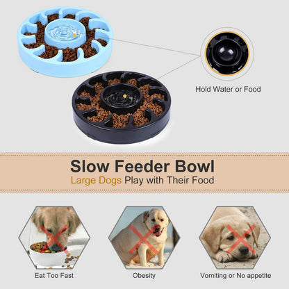 Slow Dog Bowl for Large Dogs,Anti-Gulping Dog Slow Feeder (F-Black+Blue)