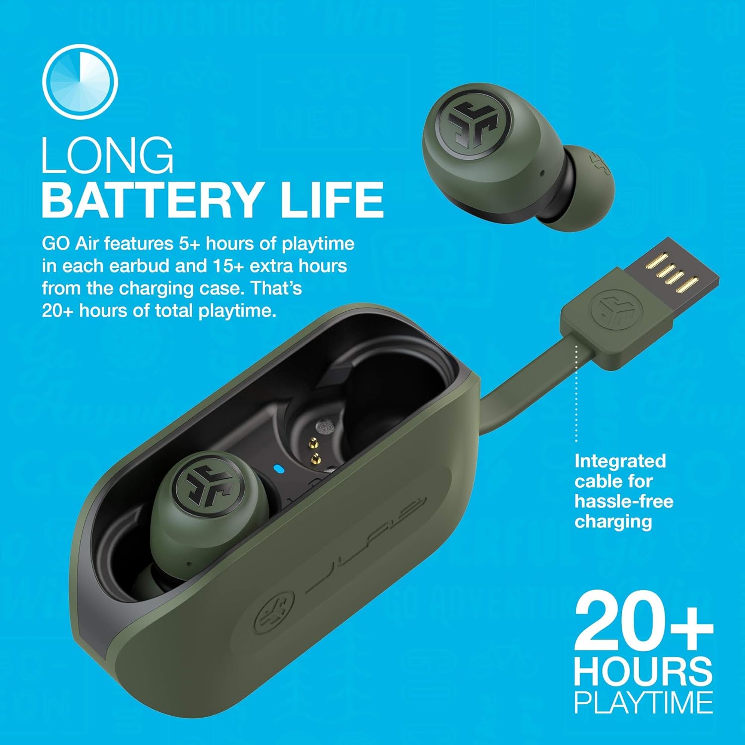 Jlab Go Air True Wireless Bluetooth Earbuds + Charging Case, Green, Dual Connect, IP44 Sweat Resistance, Bluetooth 5.0 Connection