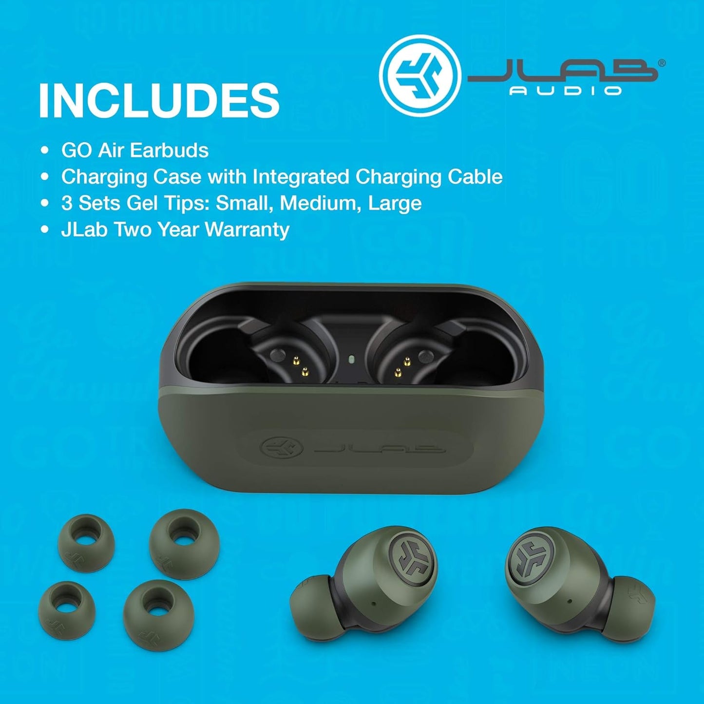 Jlab Go Air True Wireless Bluetooth Earbuds + Charging Case, Green, Dual Connect, IP44 Sweat Resistance, Bluetooth 5.0 Connection