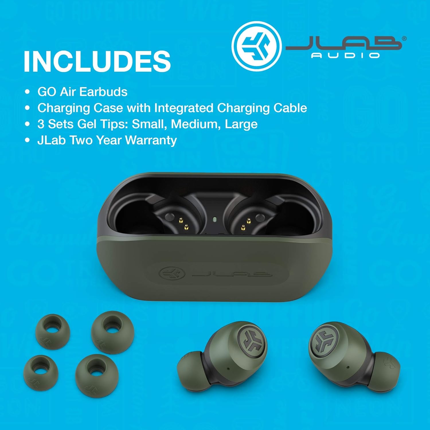 Jlab Go Air True Wireless Bluetooth Earbuds + Charging Case, Green, Dual Connect, IP44 Sweat Resistance, Bluetooth 5.0 Connection