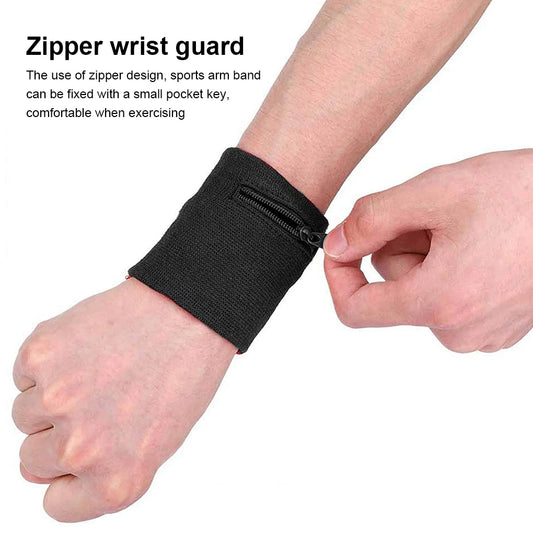 Zipper Wristband Cotton Sports Sweatband Wallet Purse Pocket Gym Yoga Cycling Tennis Soft Sweat Wrist for Men Women