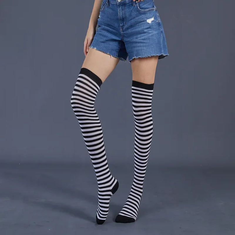 1 Pair Rainbow Striped Christmas over the Knee High Socks Colorful Sexy Night Dance Street Personality Thigh Long Tube Stocking