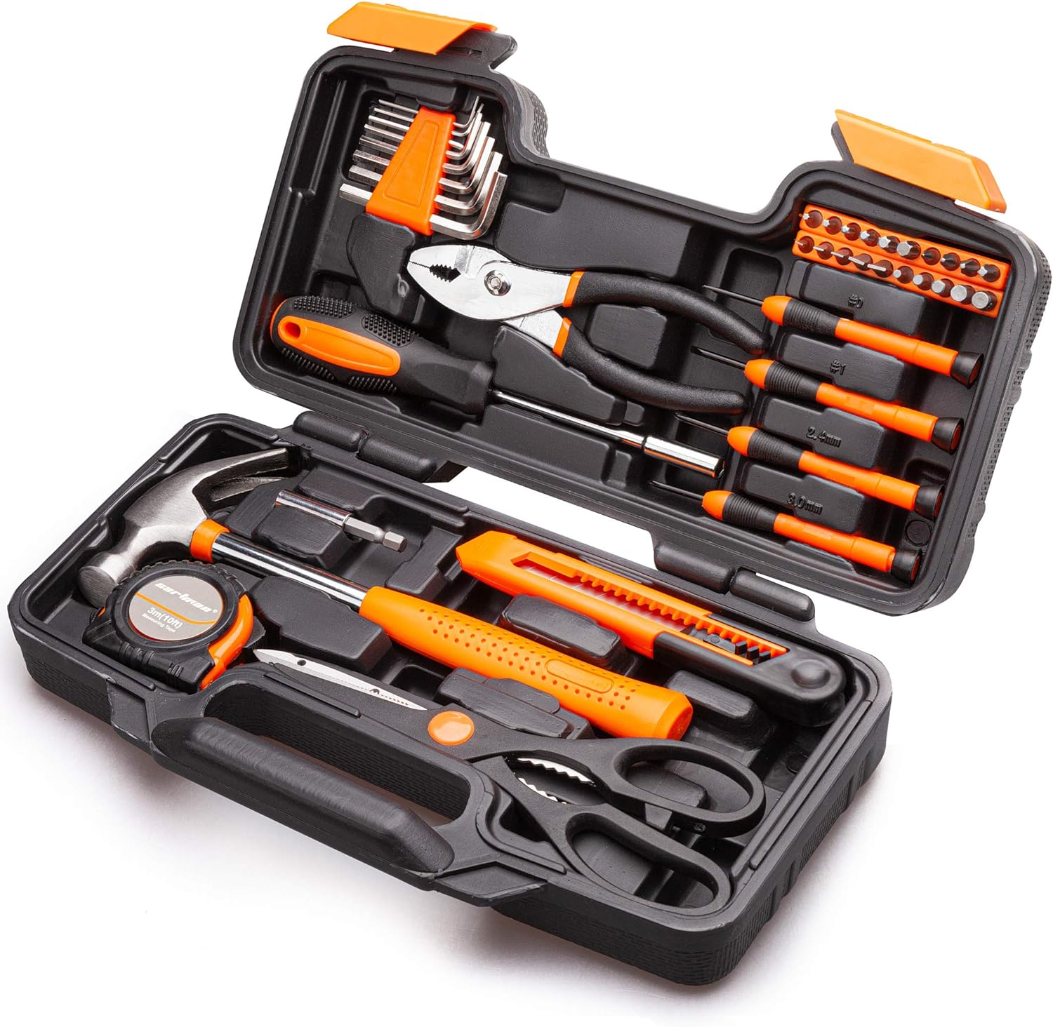 39 Piece Tool Set General Household Hand Kit with Plastic Toolbox Storage Case Orange