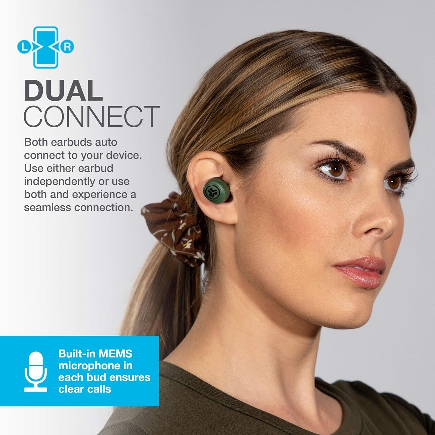 Jlab Go Air True Wireless Bluetooth Earbuds + Charging Case, Green, Dual Connect, IP44 Sweat Resistance, Bluetooth 5.0 Connection