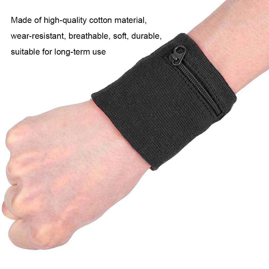 Zipper Wristband Cotton Sports Sweatband Wallet Purse Pocket Gym Yoga Cycling Tennis Soft Sweat Wrist for Men Women