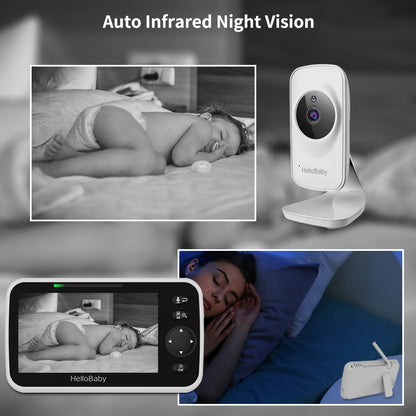 Video Baby Monitor with Camera and Audio, 5" Color LCD Screen,  Monitor Camera, Infrared Night Vision, Temperature Display, Lullaby, Two Way Audio and VOX Mode 5 Inches