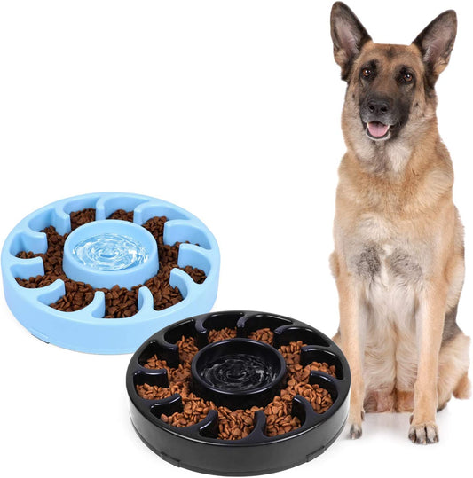 Slow Dog Bowl for Large Dogs,Anti-Gulping Dog Slow Feeder (F-Black+Blue)