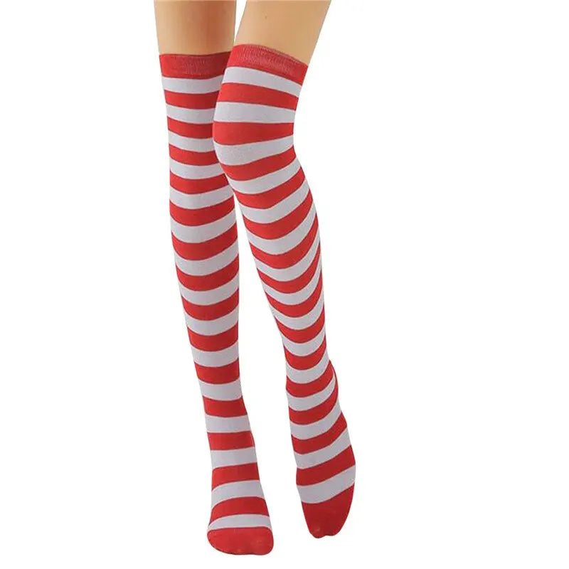 1 Pair Rainbow Striped Christmas over the Knee High Socks Colorful Sexy Night Dance Street Personality Thigh Long Tube Stocking