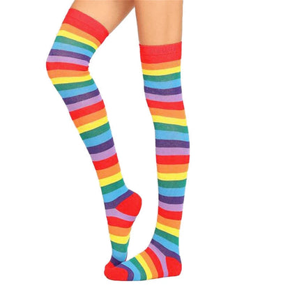 1 Pair Rainbow Striped Christmas over the Knee High Socks Colorful Sexy Night Dance Street Personality Thigh Long Tube Stocking